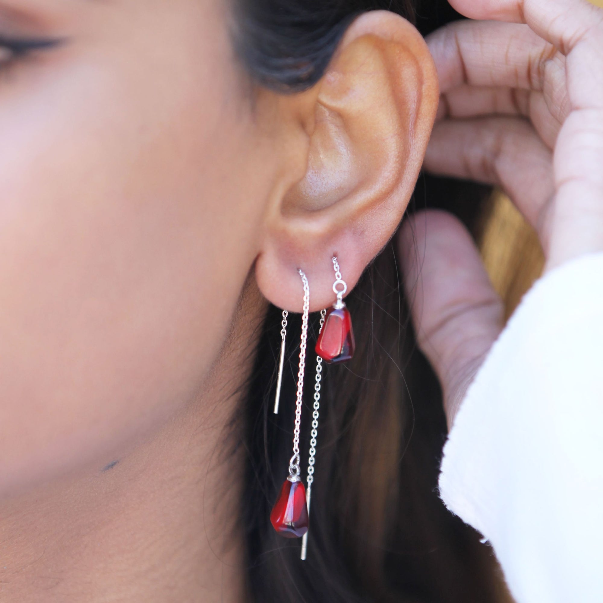 Threader Pomegranate Earrings