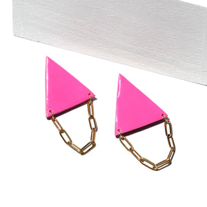 TRIANGLE PINK PAPERCLIP EARRINGS