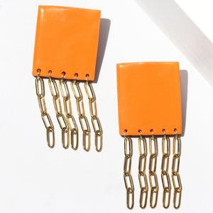 SQUARE ORANGE PAPERCLIP EARRINGS