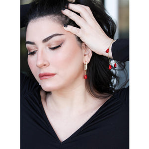 MONO-POMEGRANATE L-SHAPE HOOP EARRINGS