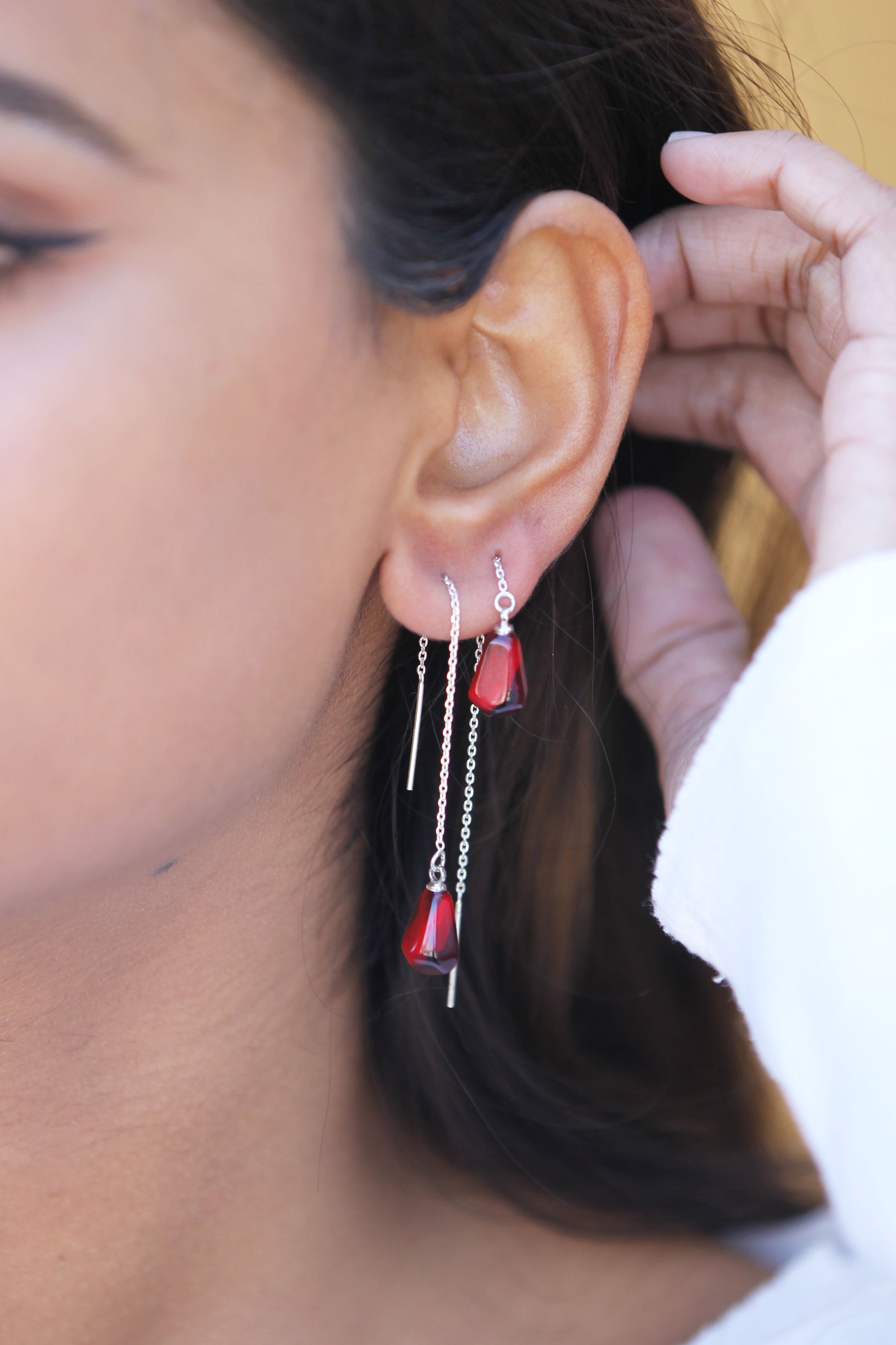 Threader Pomegranate Earrings