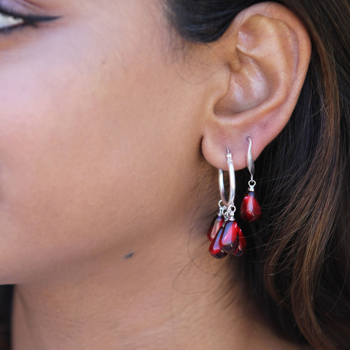 Sterling Silver Pomegranate Hoop Earrings