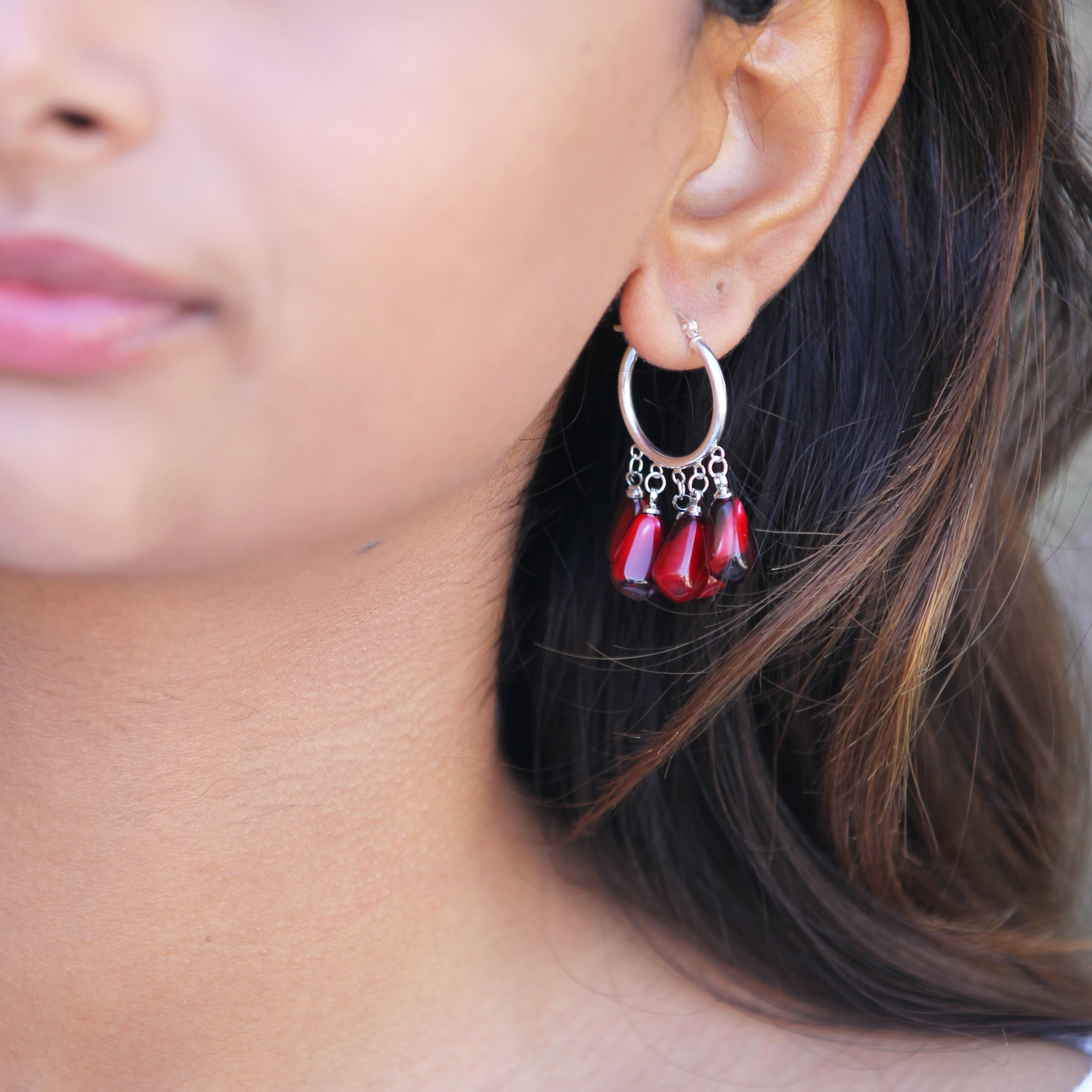 Sterling Silver Pomegranate Hoop Earrings