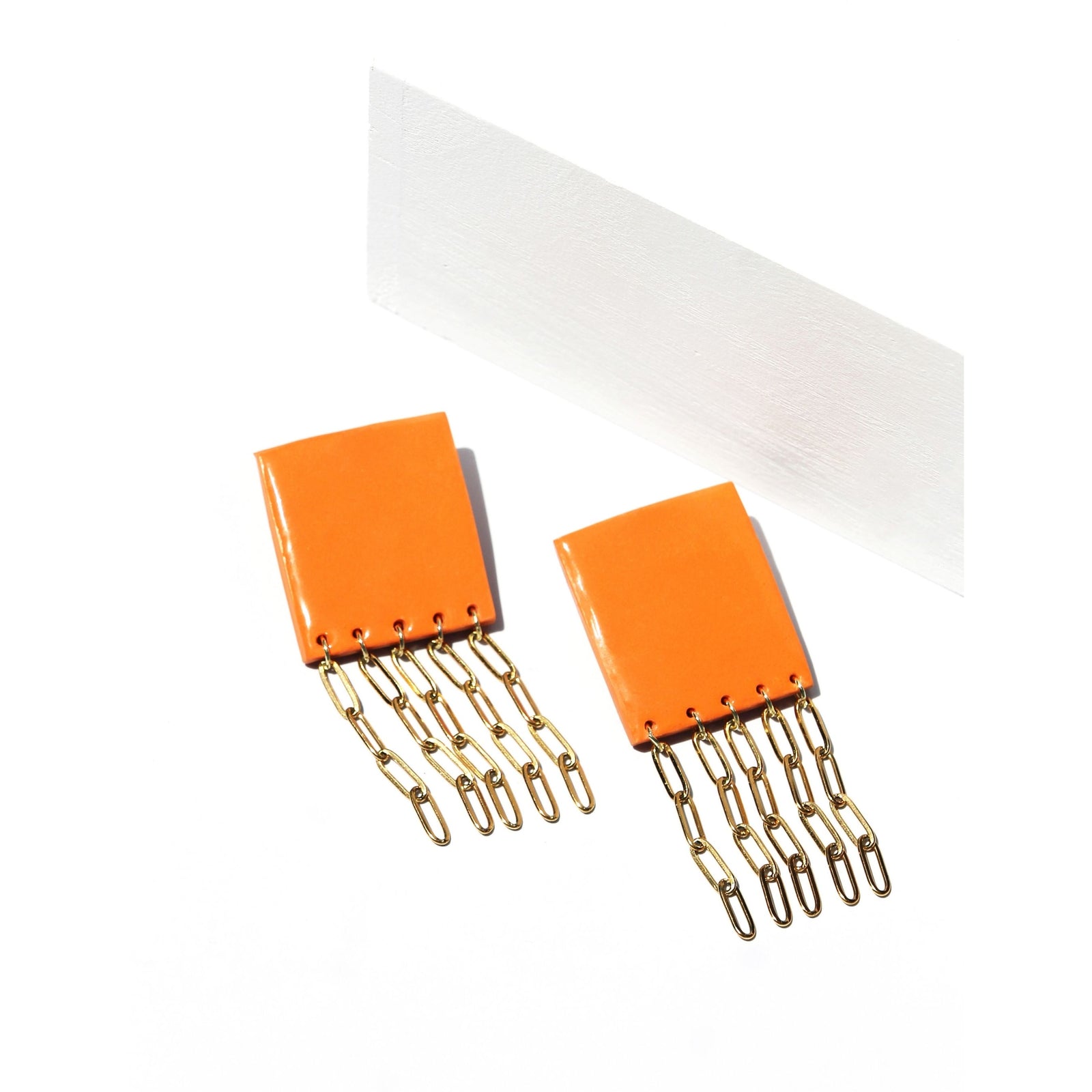 SQUARE ORANGE PAPERCLIP EARRINGS