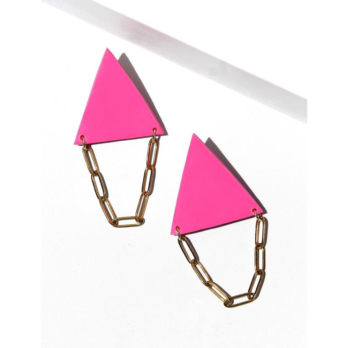 TRIANGLE PINK PAPERCLIP EARRINGS