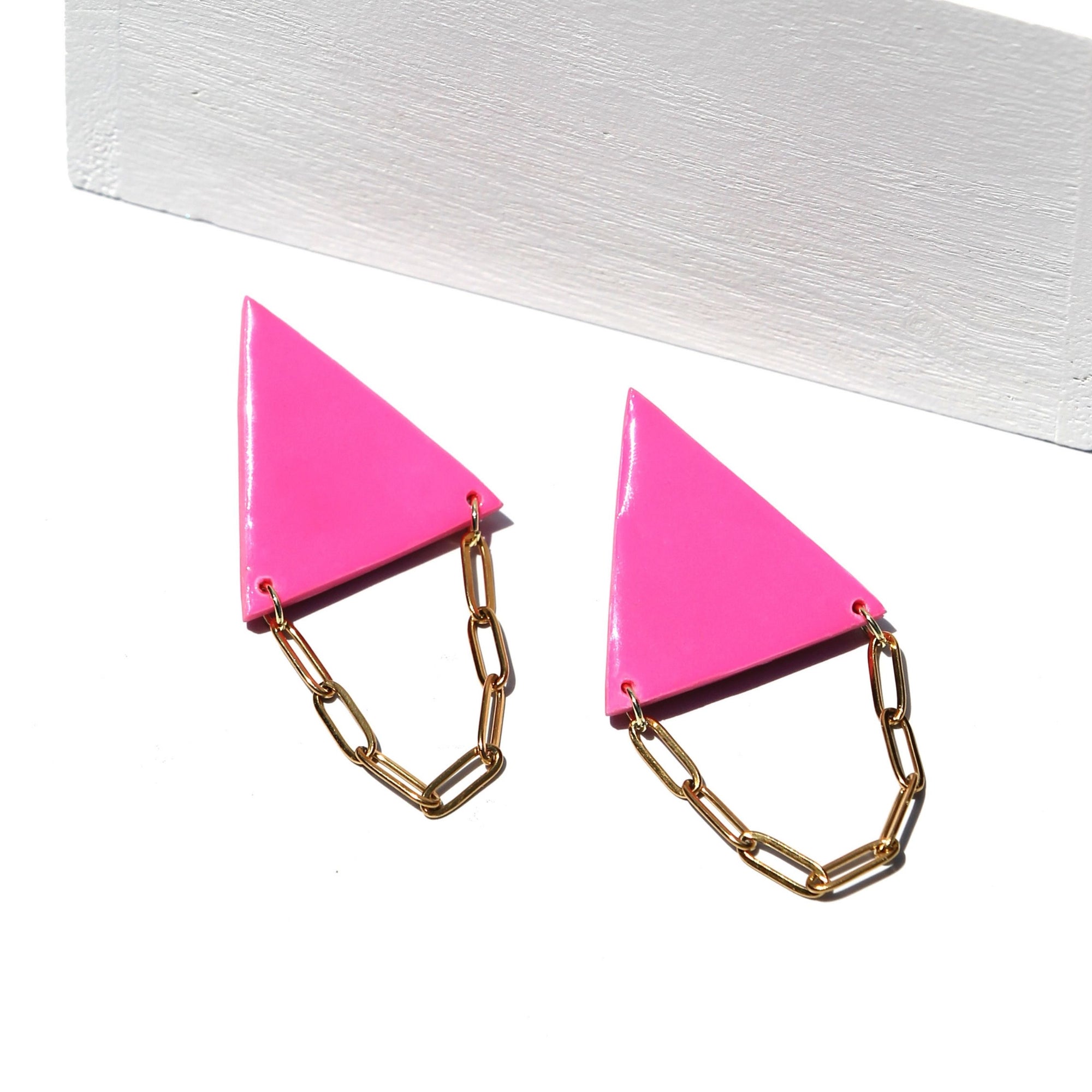 TRIANGLE PINK PAPERCLIP EARRINGS