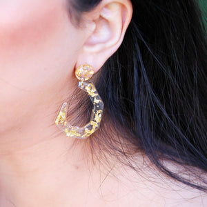 THE CLEAR GOLD-FLAKE RESIN EARRINGS .