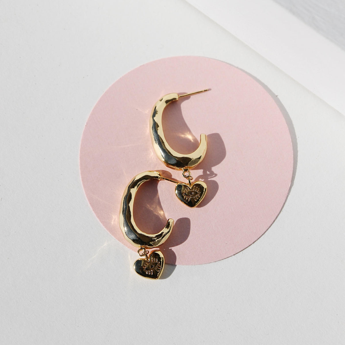 TINY EVIL EYE HEART HOOP EARRINGS