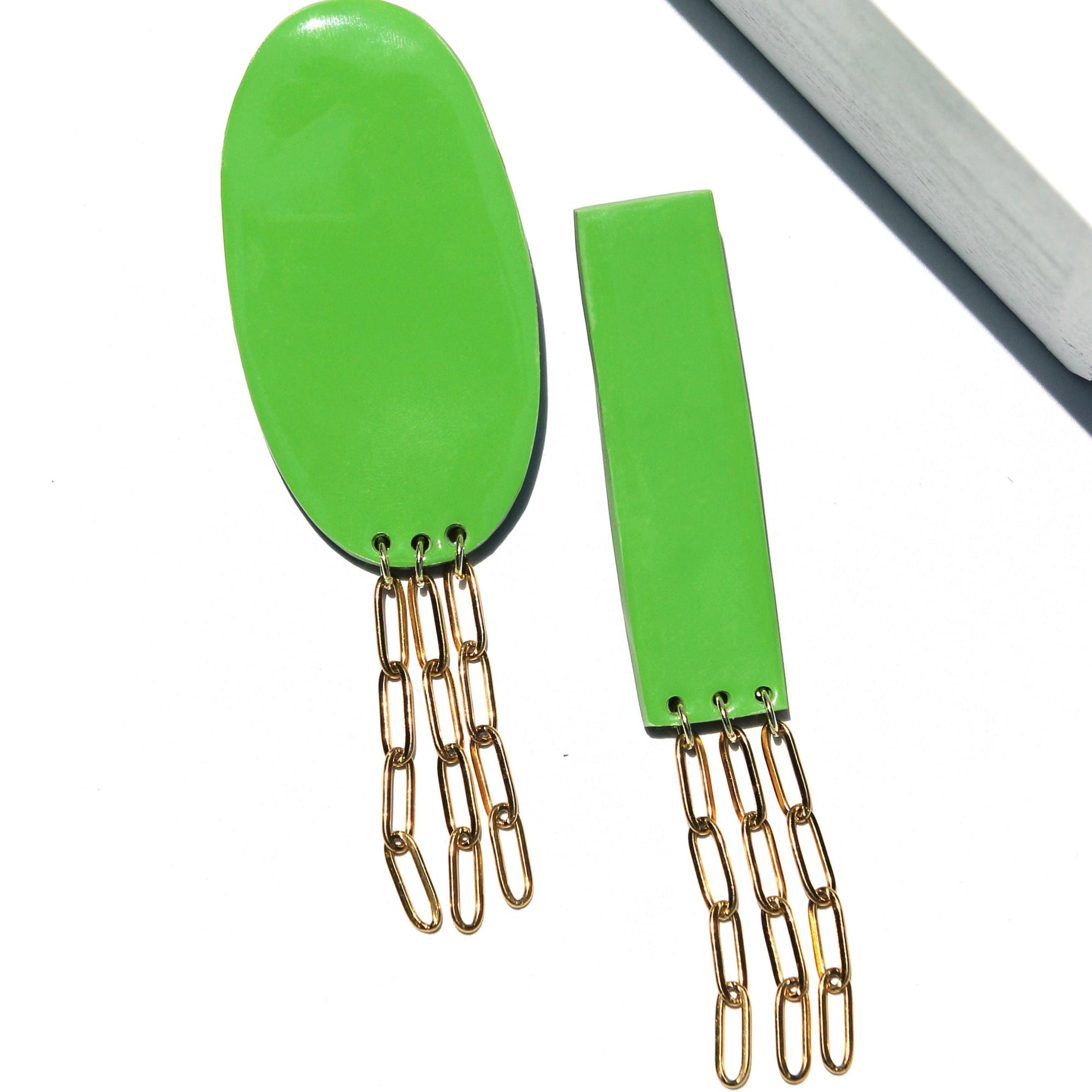 Miss-Match Green paperclip earrings