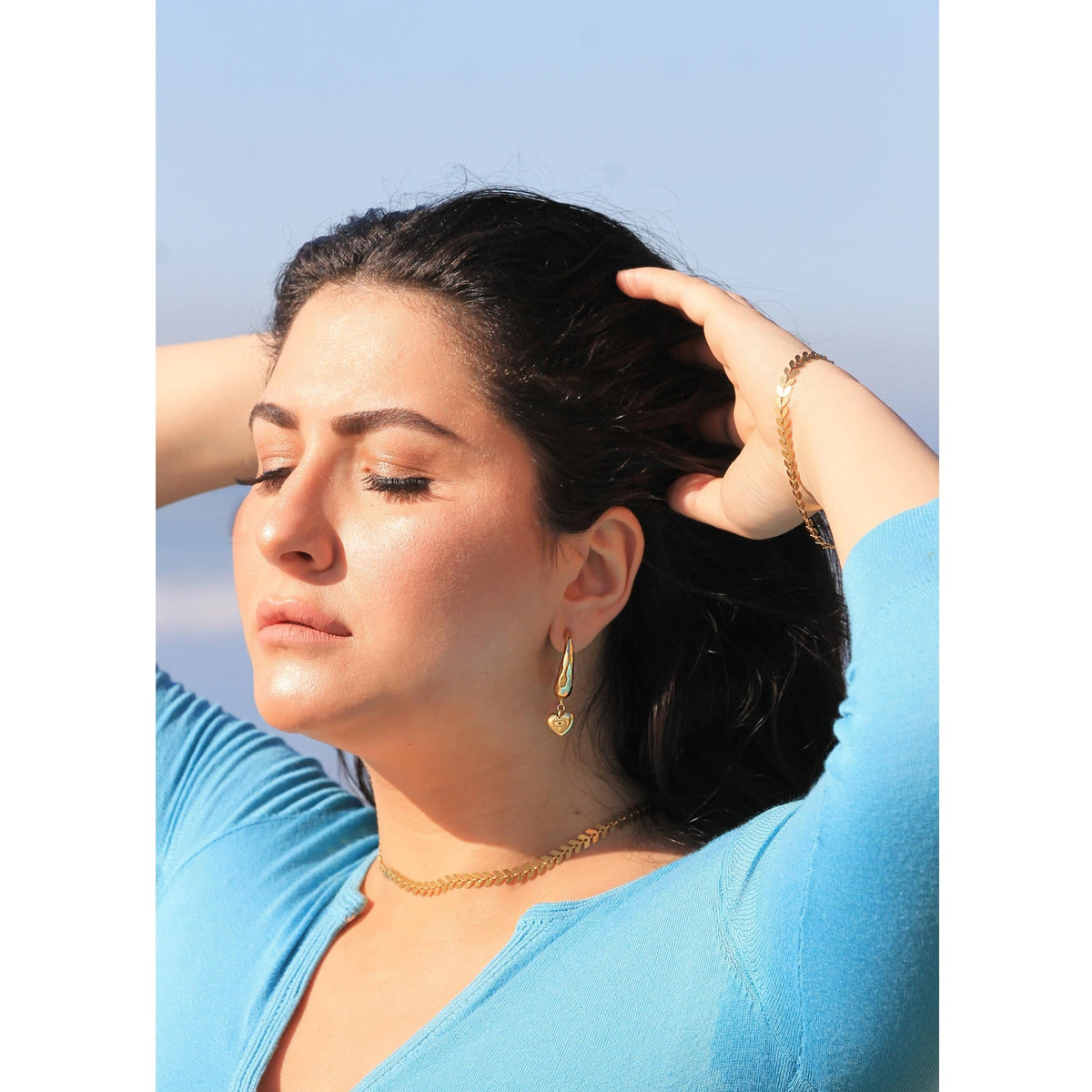 TINY EVIL EYE HEART HOOP EARRINGS - TaifJewelry