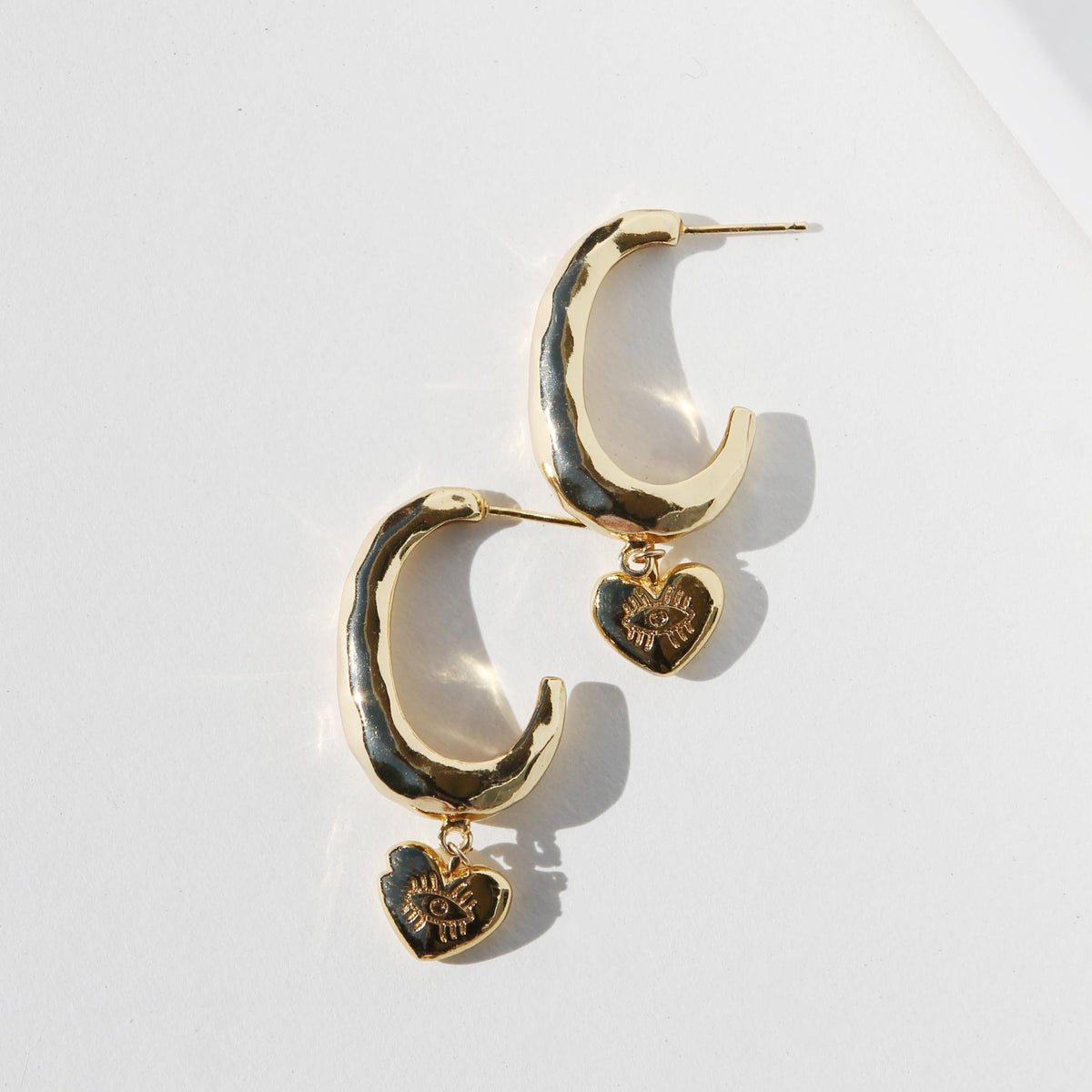 TINY EVIL EYE HEART HOOP EARRINGS - TaifJewelry