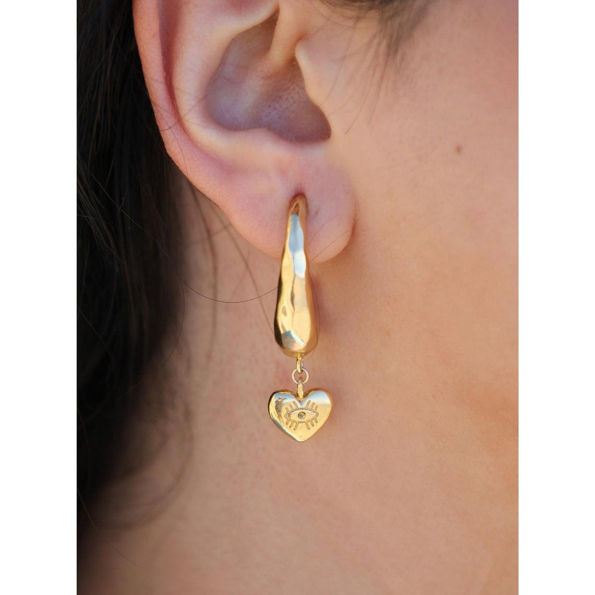 TINY EVIL EYE HEART HOOP EARRINGS - TaifJewelry